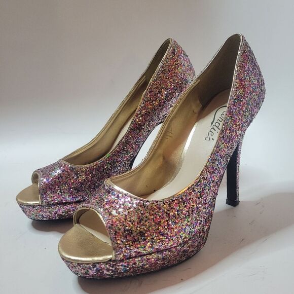 Candies Glitter Peep Toe Heels - Picture 12 of 13